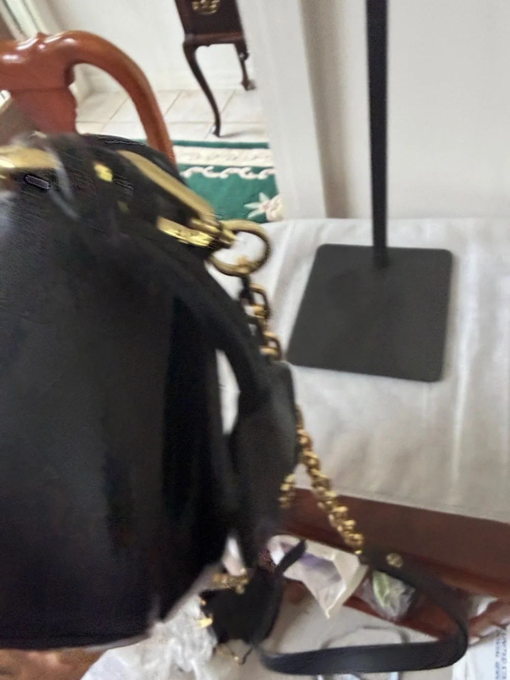 Tory Burch Black Leather Crossbody with Gold Chain Strap